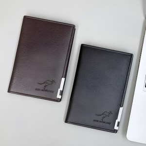 Men's Kangaroo Mini Long Leather Wallet – Vertical Bifold with Metal Accent